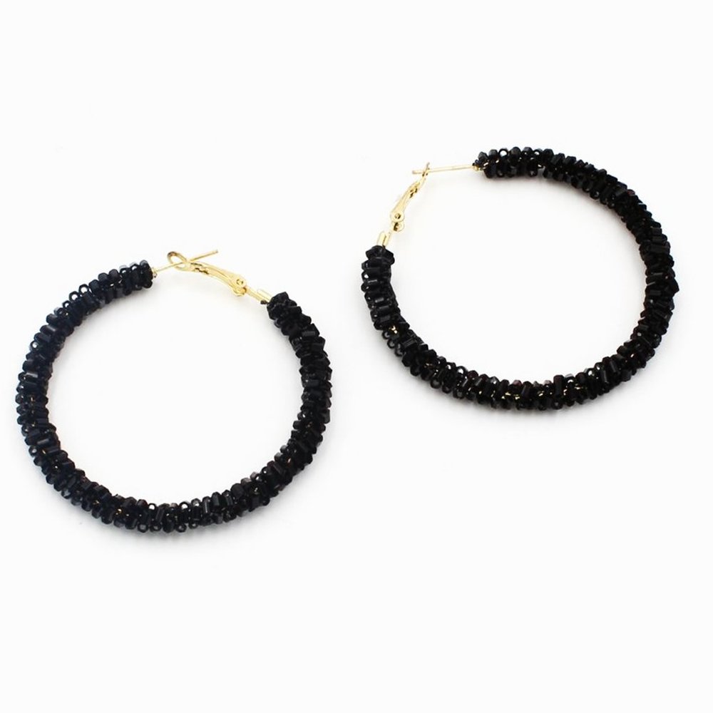 Black Beaded Hoop Earrings